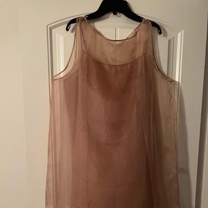 Eileen Fisher Crushed Silk Cami & Organza Bateau Neckline Shell Layering Dress